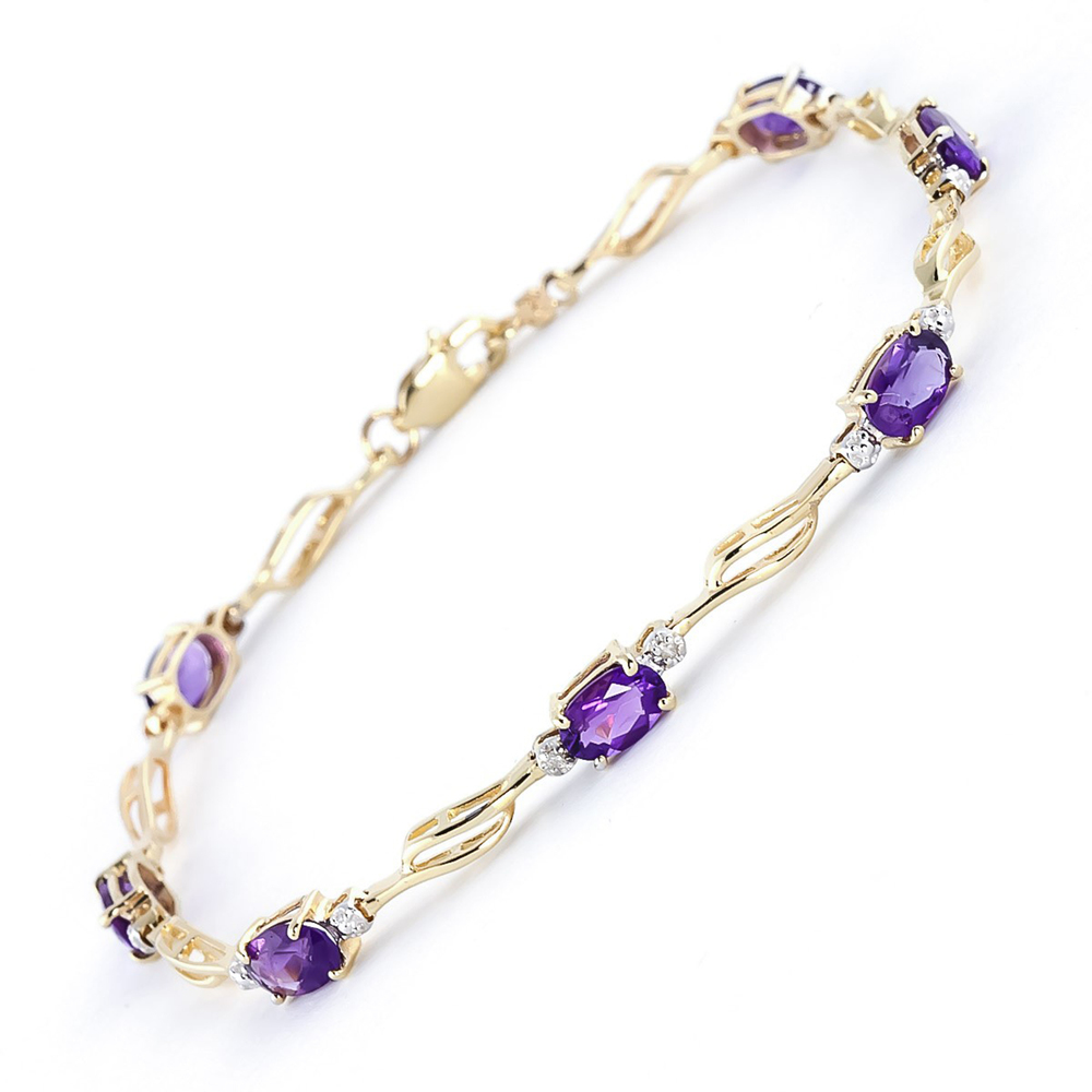 14K. GOLD TENNIS BRACELET WITH AMETHYSTS & DIAMONDS (Yellow Gold)